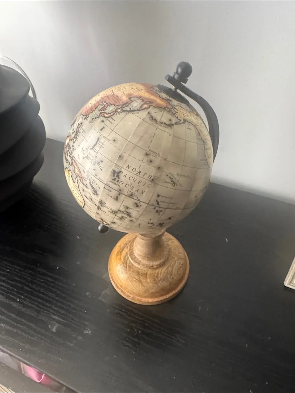 Vintage-Style Cream Globe on Wooden Stand - Decorative Home Accent